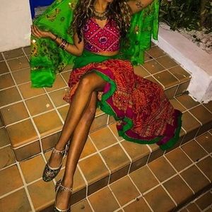 3 piece multicolored Indian skirt scarf set